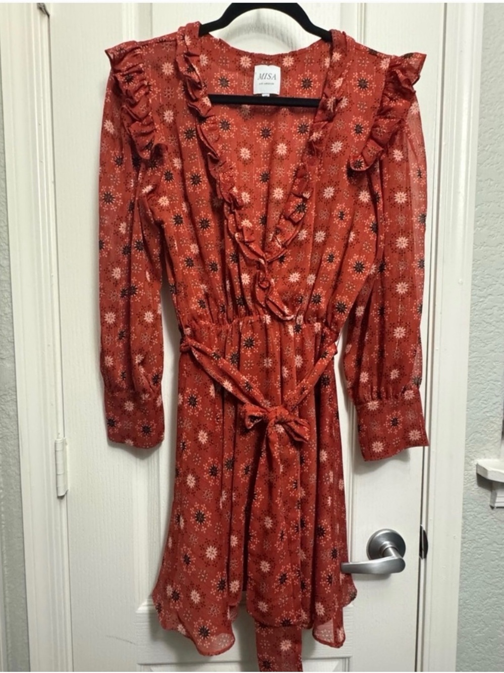 💕 Misa Los Angeles Veruka Red Long Sleeve Mini Dress - S 💕 - Picture 3 of 7